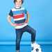 Grey and blue striped t-shirt for children and boys
