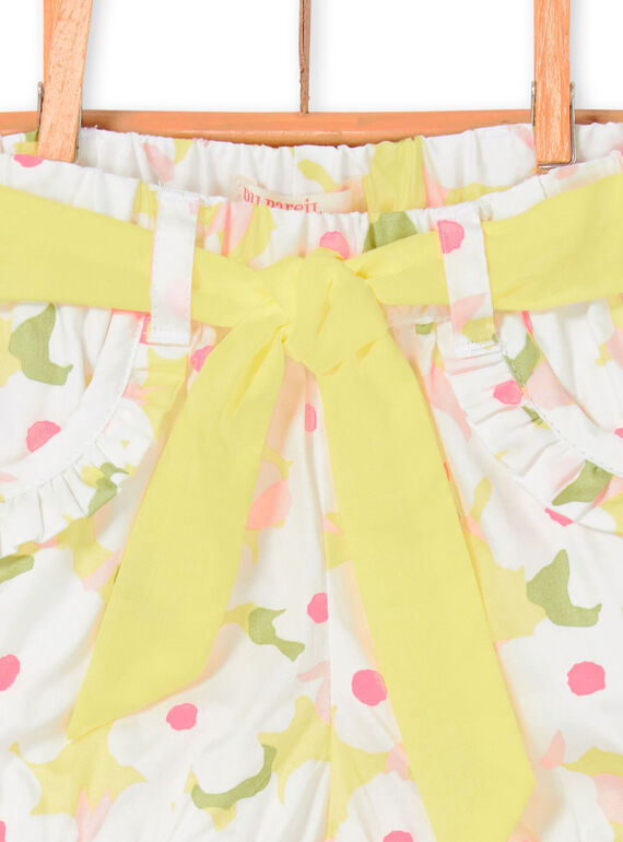 White and yellow shorts with floral print baby girl LIBALSHO / 21SG09O1SHO000