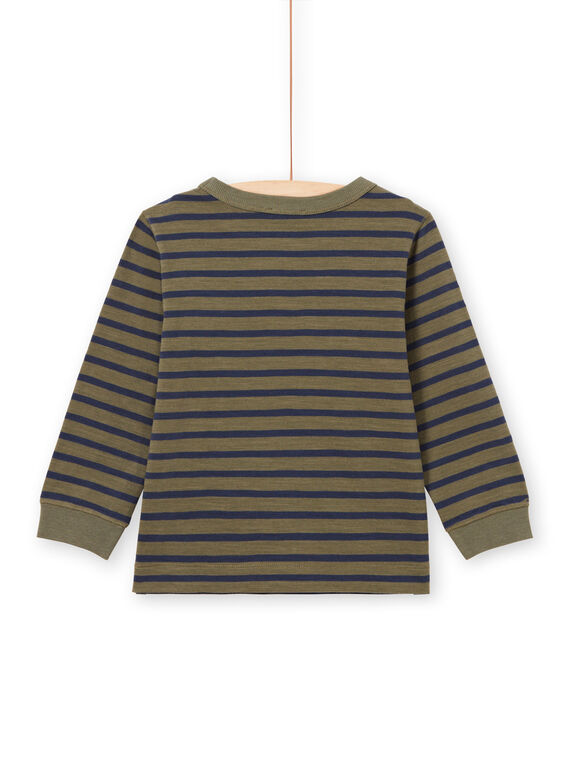 Boy's long sleeve khaki and navy blue stripes T-shirt MOJOTIRIB3 / 21W90225TMLG631