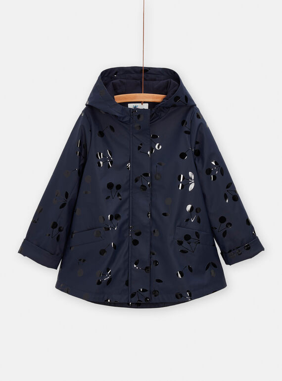 Girl's navy blue raincoat with cherry print TADORIMPER / 24S901P2IMP070