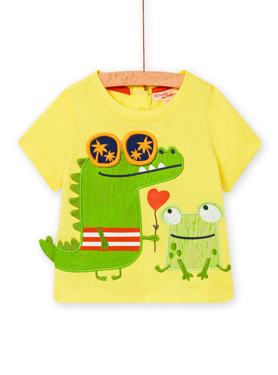 Baby boy yellow t-shirt with crocodile and frog animations NUHOTI1 / 22SG10T1TMC103