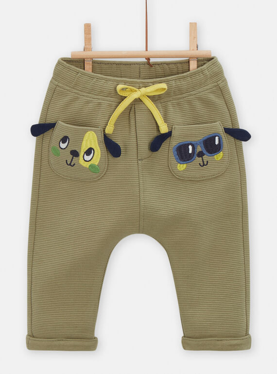 Khaki trousers with a dog design for baby boys VUGAPAN2 / 24WG1011PANG608