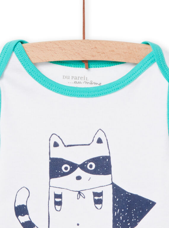 Baby boy white and turquoise racoon bodysuit NEGABODRAT / 22SH14I4BDL000