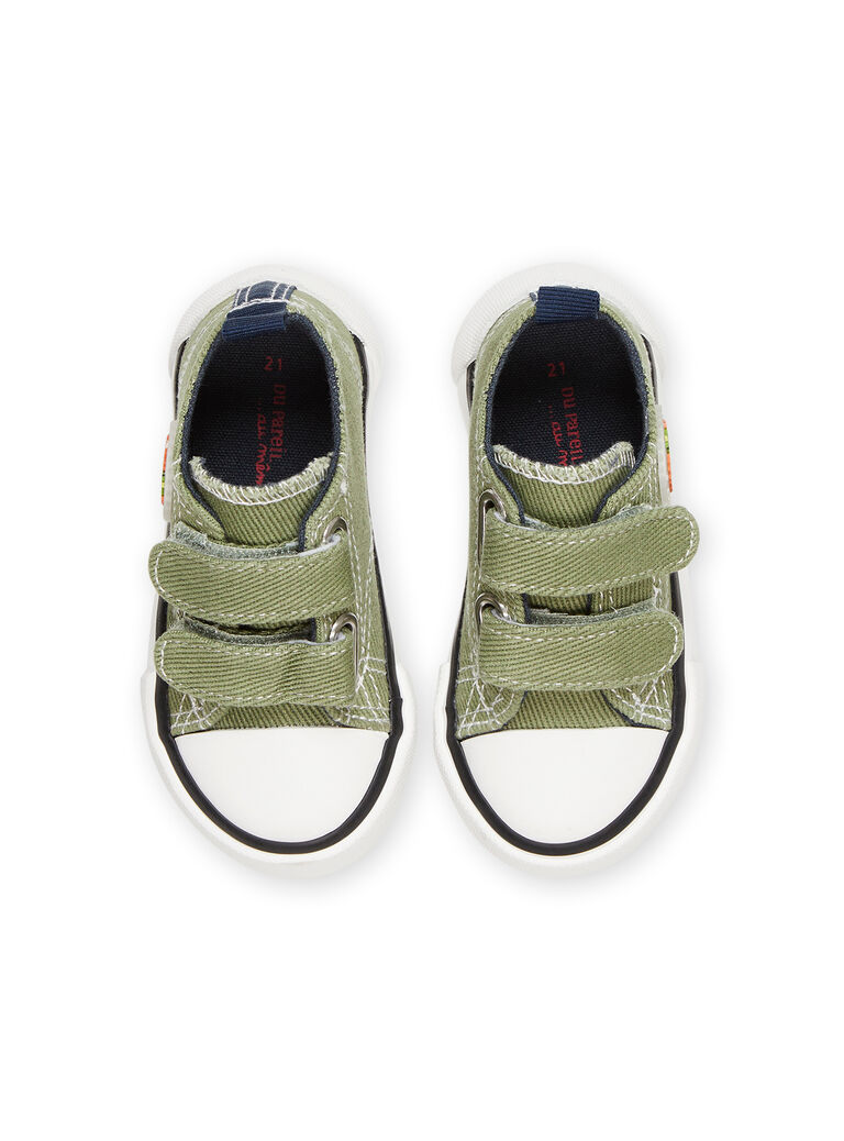 Khaki canvas sneakers with dinosaur patch RUTOILDINO / 23KK3872D16604