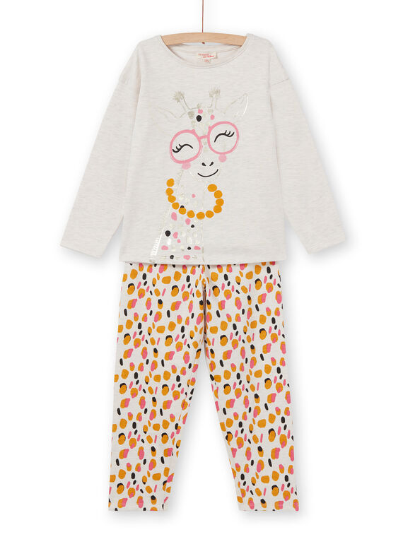 Children's girl's pajamas in brushed fleece with giraffe pattern LEFAPYJGIR / 21SH1113PYJ006
