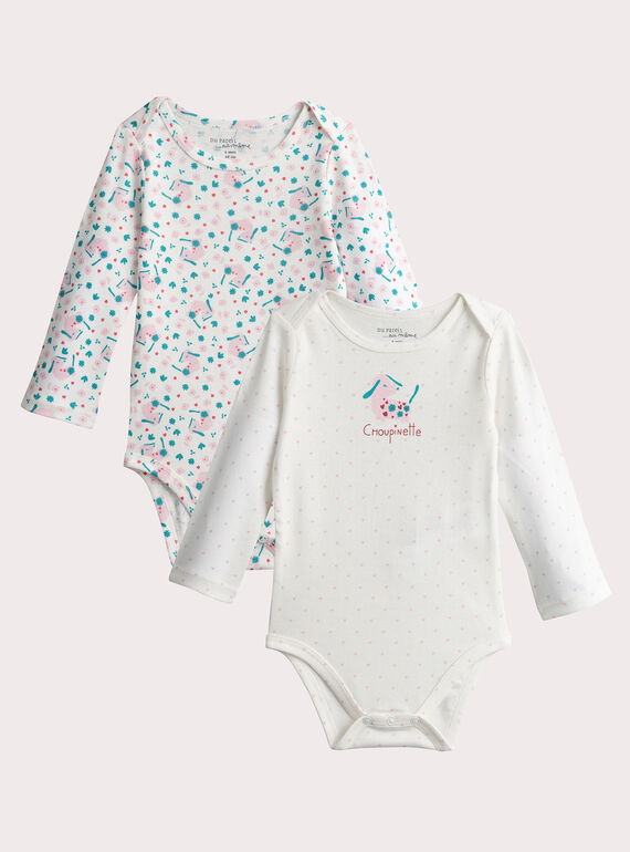 Set of 2 long-sleeved printed bodysuits for baby girl  VEFIBODDOG / 24WH1381BDL001