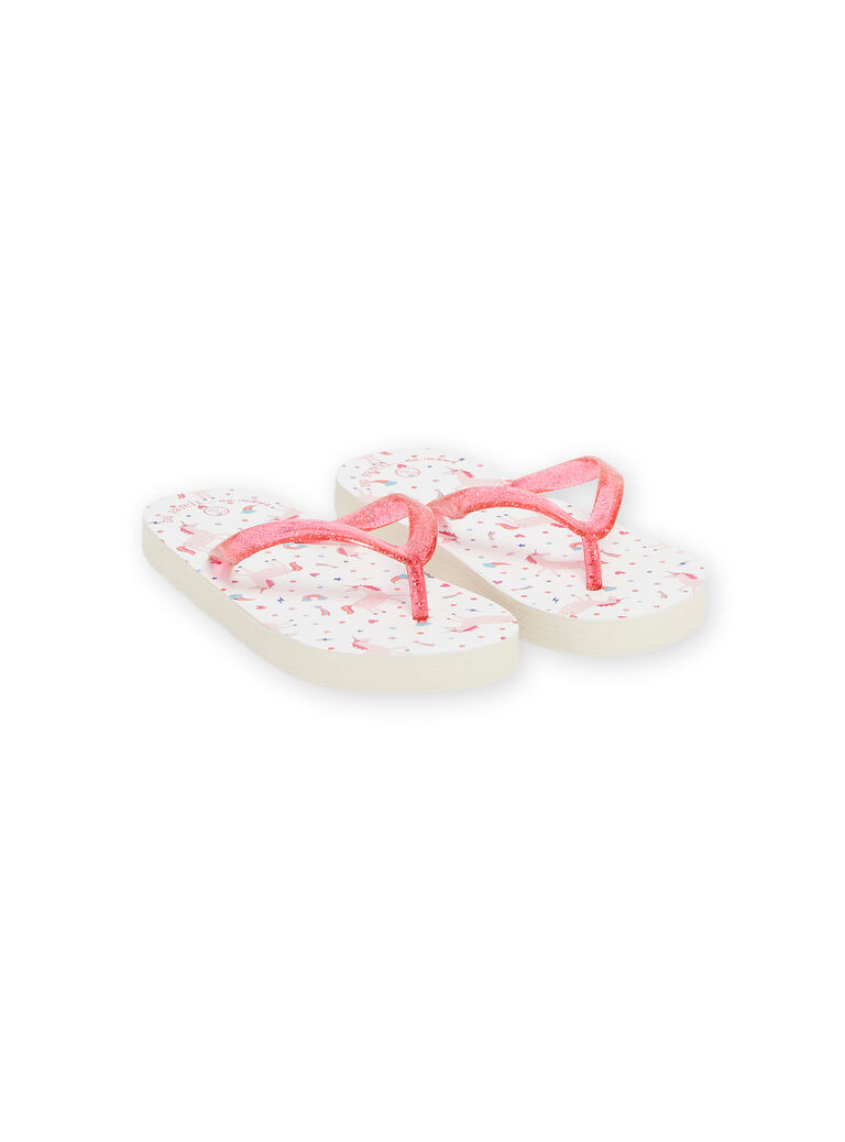 White and pink flip flops with unicorn and fantasy print child girl NATONGLICOR / 22KK3582D01099