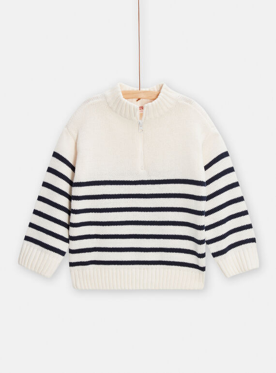 Boy's ecru striped sweater TOJOPUL2 / 24S902B2PUL001