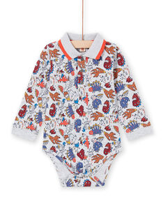 Boy's baby bodysuit with collar, long sleeves and dinosaur print MUPABOD / 21WG10H1BOD943