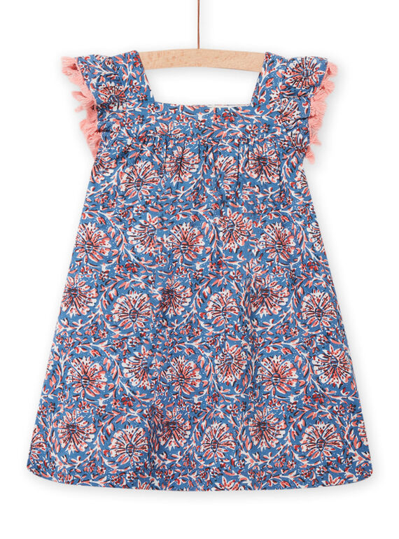 Baby girl blue capri dress with floral print NISANROB1 / 22SG09S2ROBC221