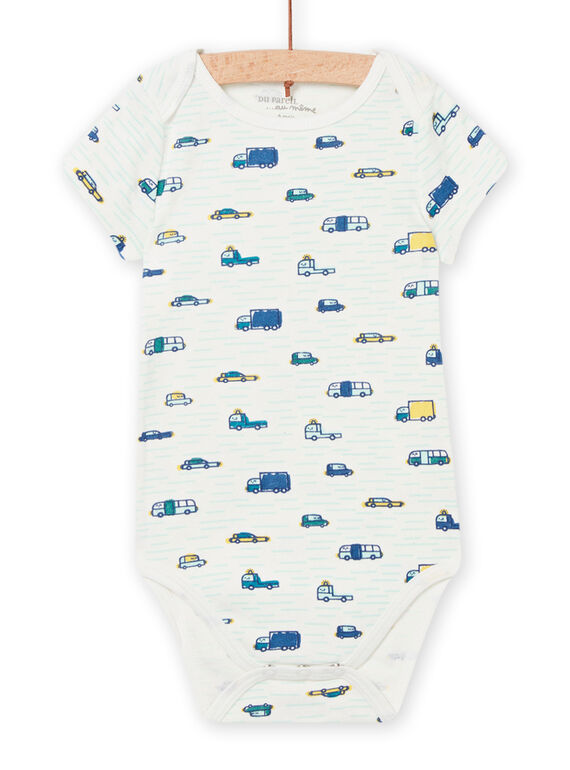 Baby boy's ecru vehicle print bodysuit NEGABODVOI / 22SH14J2BDL001