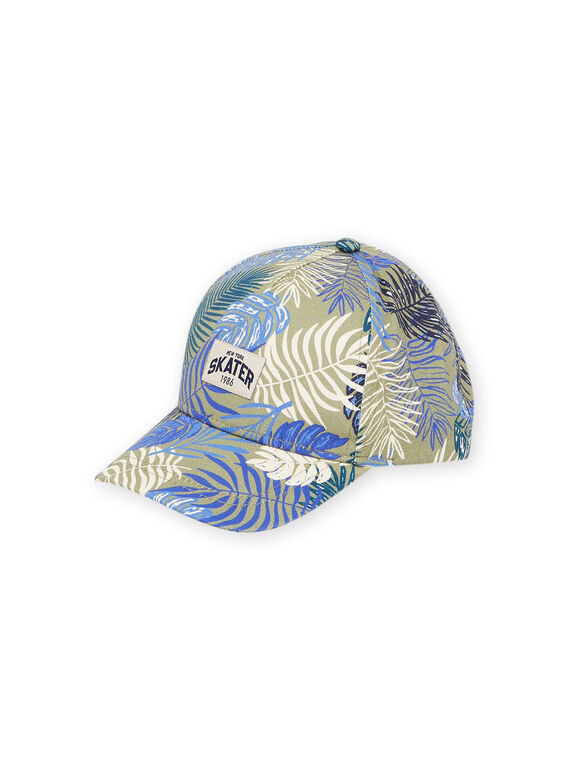 Khaki and blue cap with foliage print RYOJOCHA3 / 23SI02B2CHA626