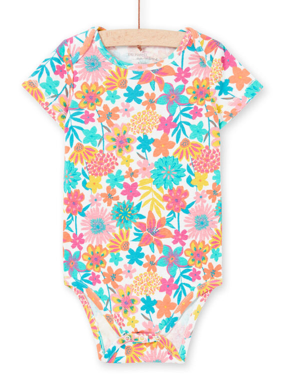 Baby girl's short sleeved bodysuit with colorful flower print MEFIBODANI / 21WH13B6BDL001