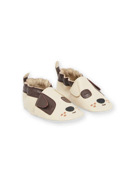 Beige leather slippers with dog patch RUCHOSDOG / 23KK3841D3S080