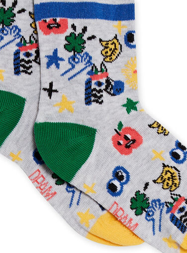 Child boy's mottled gray socks with fantasy designs NYOLUCHO2 / 22SI02P2SOQJ920