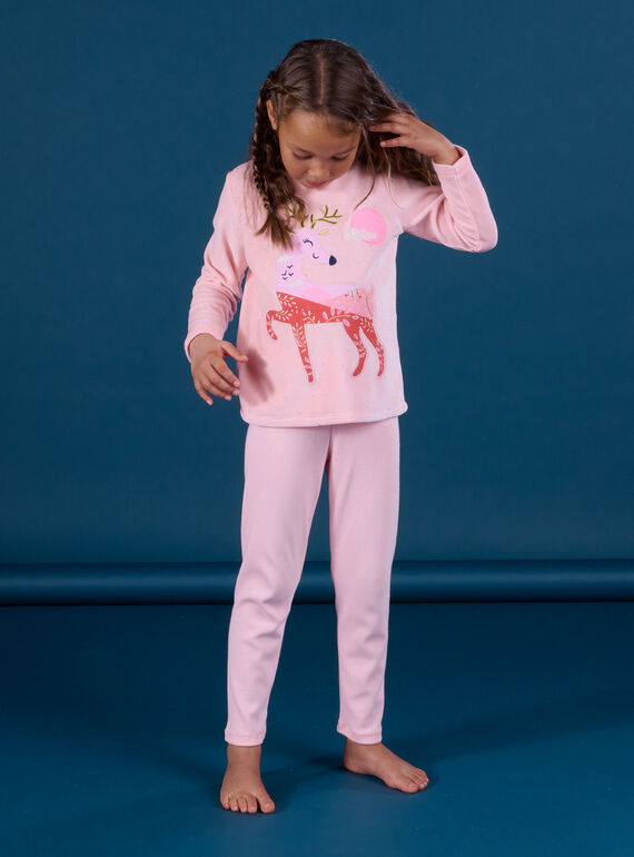 Pyjama T-shirt and velvet pants set with deer print PEFAPYJREN / 22WH1135PYJD327