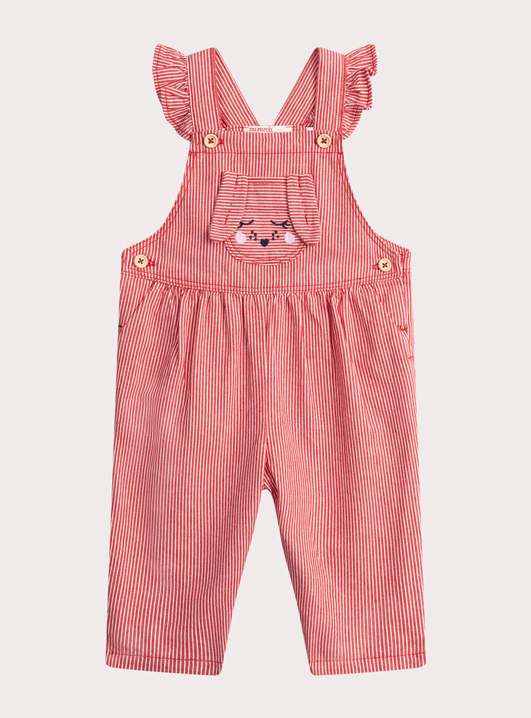 Baby girls' red striped dungarees Baby girls' red striped dungarees WIKASAL / 25SG0932CBLA001