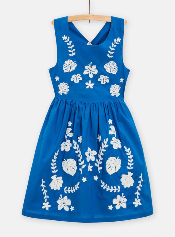 Blue dress with floral embroidery for girls TARYROB3 / 24S901U1ROBC228