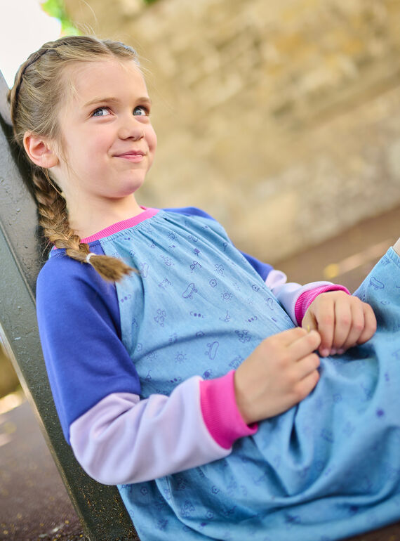 Blue denim and fleece bi-material dress 