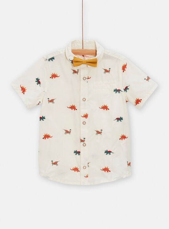 Boy's ecru shirt with embroidered dinosaur bow tie TOJASHIRT / 24S90213CHM001