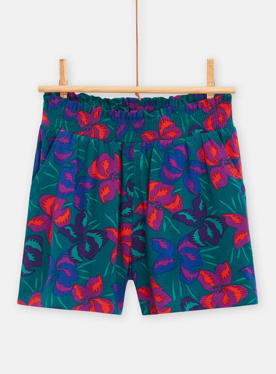 Green shorts with floral print for girls TAMUMSHORT / 24S901R1SHO714