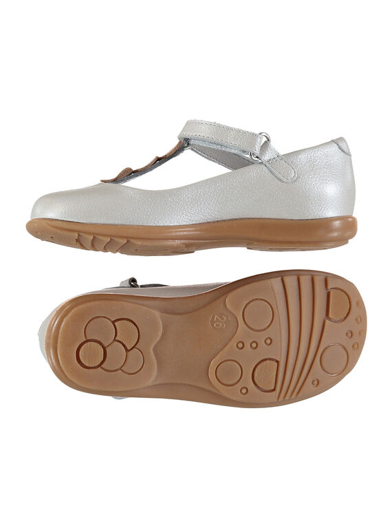Girls' smart pearlised leather T-bar shoes FFSALCOEUR / 19SK3541D13000