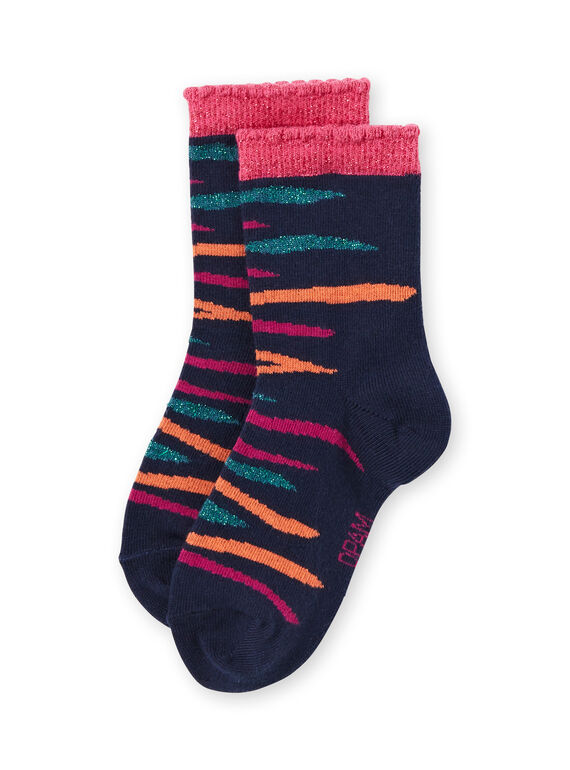 Girl's navy blue socks with colored waves MYATUCHO / 21WI01K1SOQ070