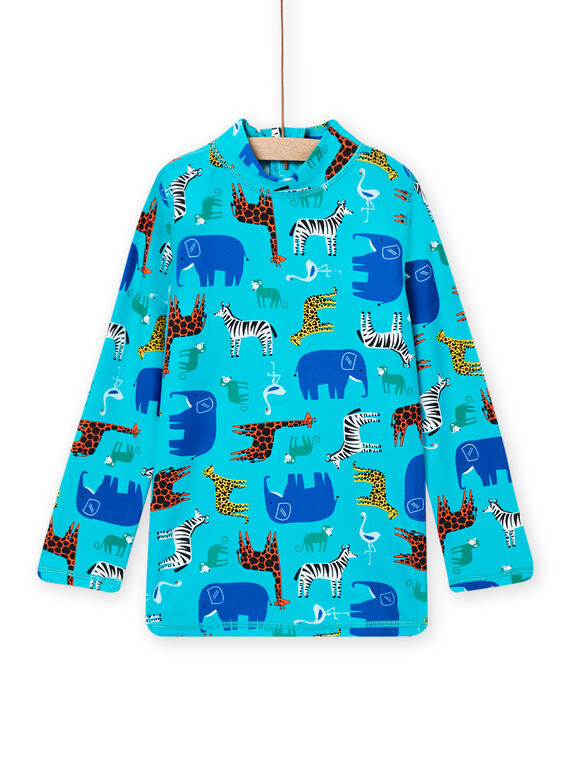 Turquoise blue animal print t-shirt child boy NYOMERUVTIEX / 22SI02L3TUV202