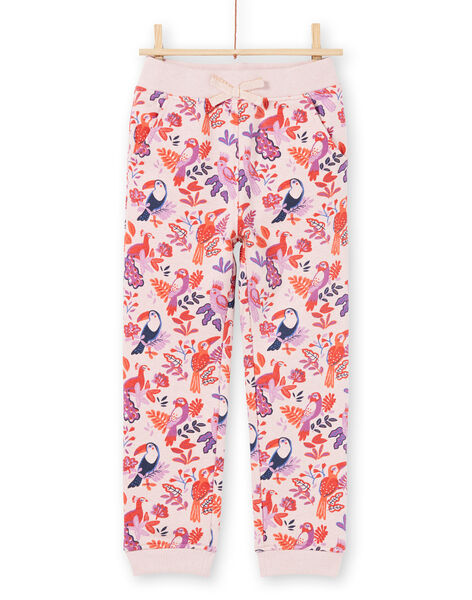 Pink and purple jogging suit printed with parrots and flowers child girl MAJOBAJOG3 / 21W90113JGBD314