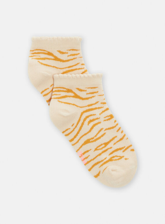 Girl's ecru zebra print socks TYALICHO / 24SI01C2SOQ003