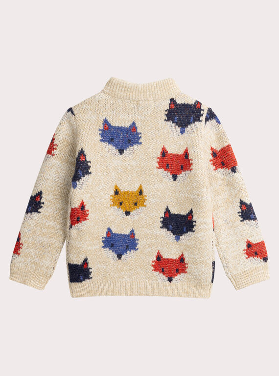 Ecru sweater in fox print jacquard for boys  VOROPUL / 24W902P1PUL008