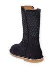 Navy blue high boots with tone-on-tone polka dots child girl MABOTTEJU / 21XK3582D10070