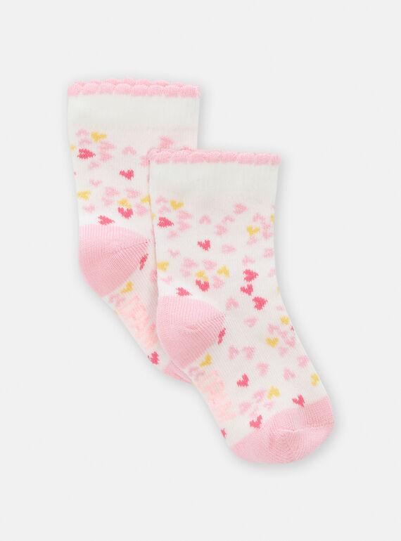 Ecru socks with heart print for baby girl TYIJOSOQ2 / 24SI0984SOQ001