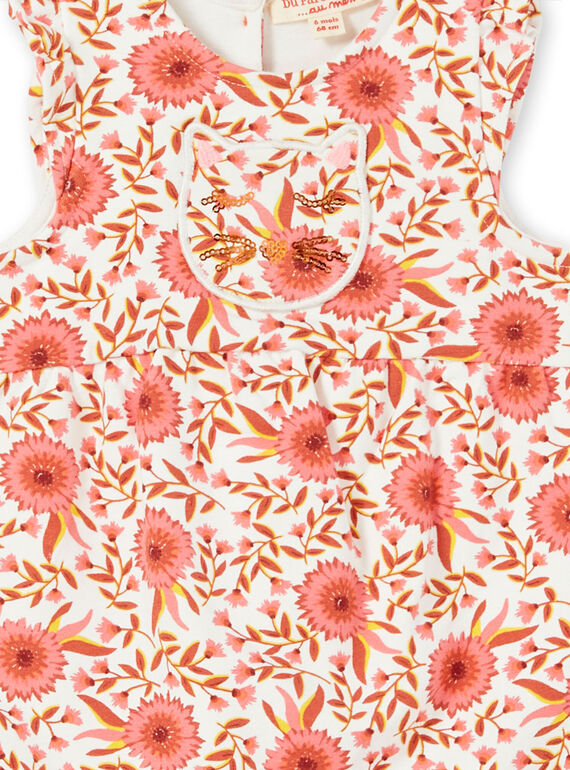 Combination ecru and pink flowered pattern baby girl LINAUCOMB / 21SG09L1CBL001
