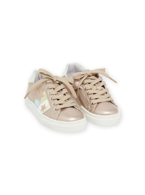 Gold leather sneakers with star patches and fancy bands RABASTAR / 23KK3523D3F954