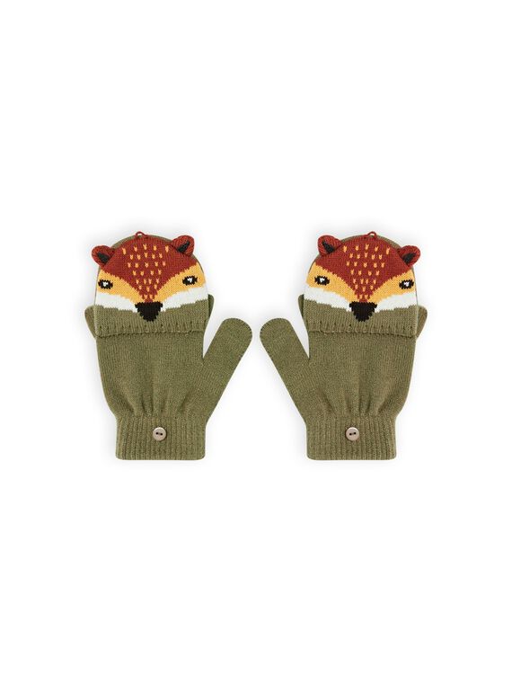 Khaki green mittens with fox pattern child boy MYOGROGAN5 / 21WI0265GAN628