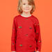 Boy's red long sleeve t-shirt with car, tractor and helicopter print