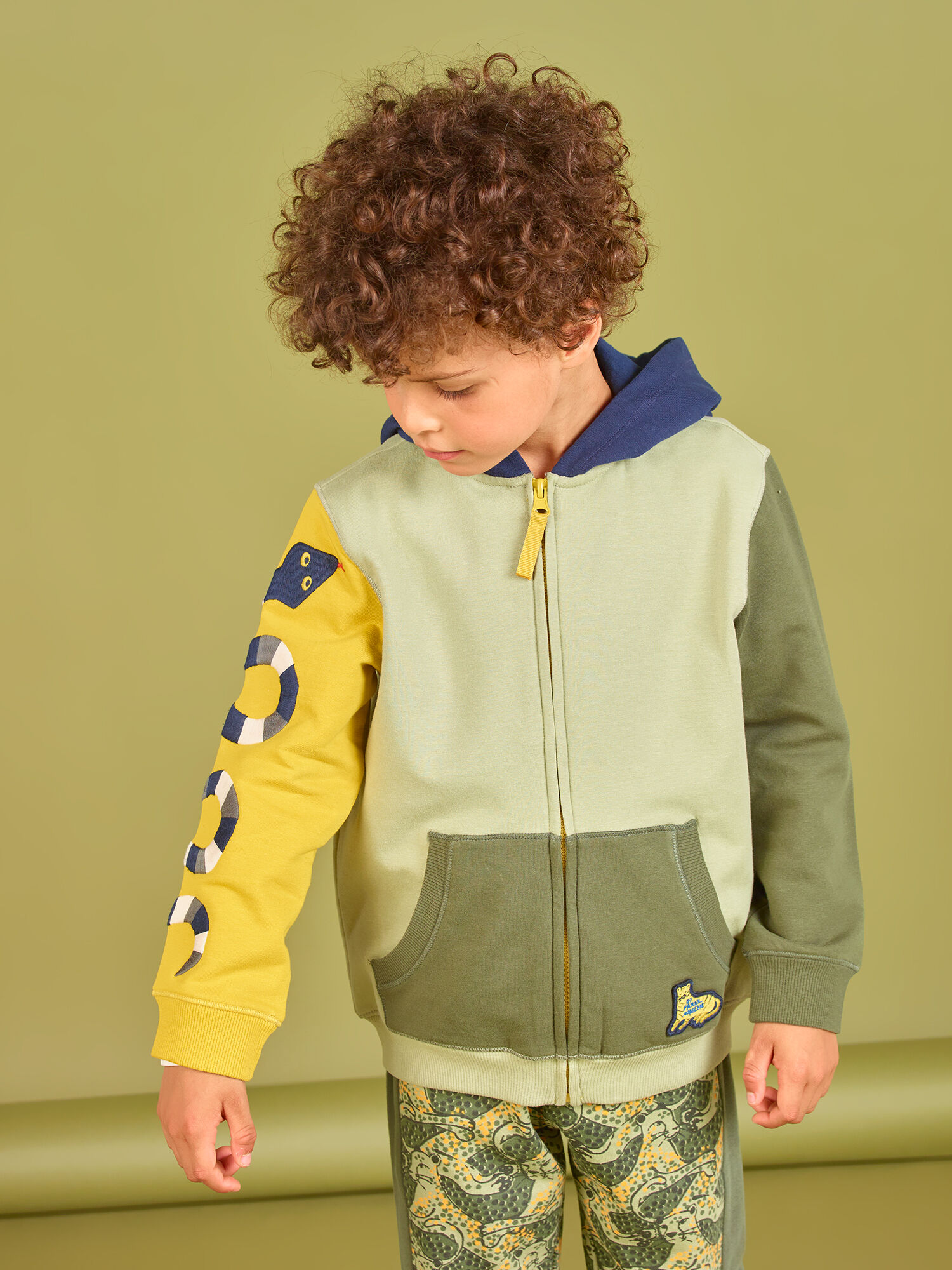Yellow color block hoodie best sale