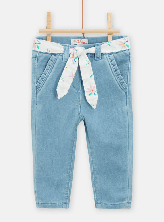 Baby girl light blue jegging with printed belt TICLUJEAN / 24SG09O1PANP272