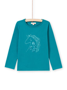 Girl's dark turquoise T-shirt MAJOYTEE6 / 21W9012ATMLC217