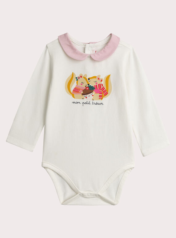 Ecru bodysuit with squirrel animation for baby girl  VIROBOD / 24WG09P1BOD001