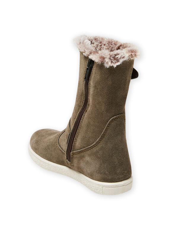 Khaki green suede lined boots child girl MABOTTEKAKI / 21XK3585D10604