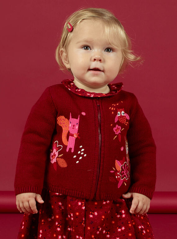 Baby girl's red long sleeve embroidered cardigan MIFUNCAR / 21WG09M1CAR504