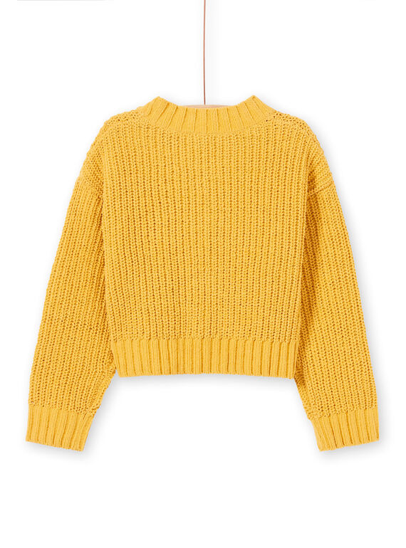 Girl's yellow knitted long sleeve cardigan MAMIXCAR1 / 21W901J2CARB106