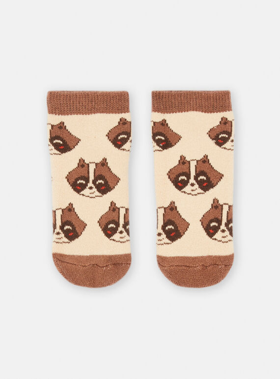 Beige and brown socks with raccoon print for baby boy SYULOCHO1 / 23WI10N3SOQ009