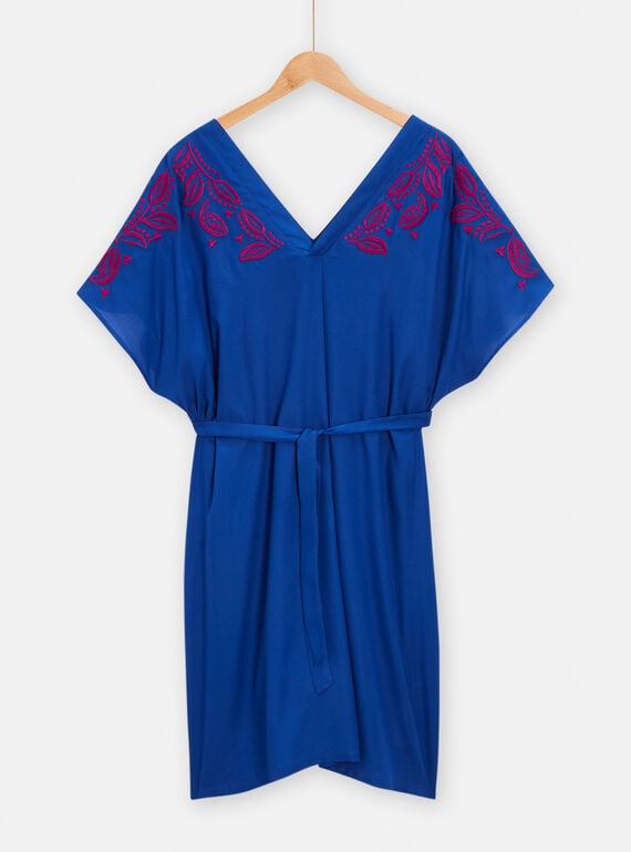 Blue dress with floral embroidery for women TAMUMROB4 / 24S993R2ROBC207