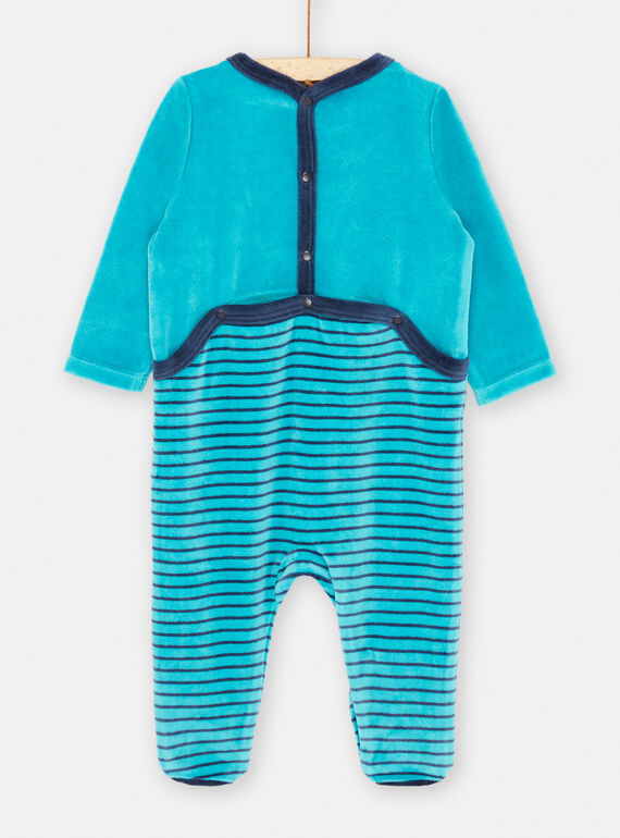 Turquoise and navy blue romper with stripe pattern SEGAGREMOUT / 23WH1452GREC235