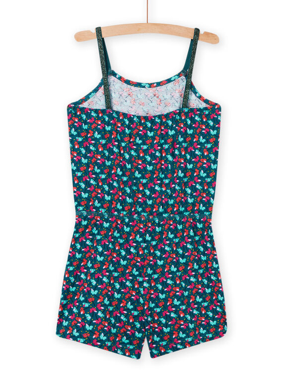 Child girl's blue duck floral print jumpsuit NAPLACOMB3 / 22S901K3CBL714