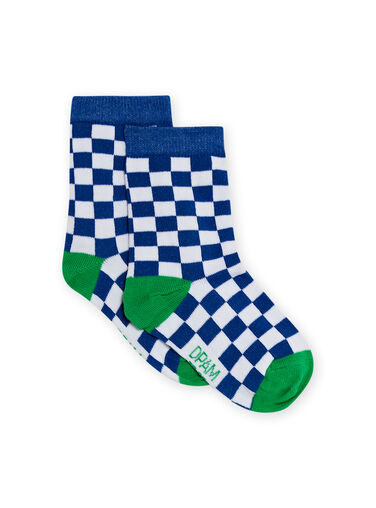 Child boy English blue, white and green plaid socks NYOGACHO1 / 22SI02O2SOQ702