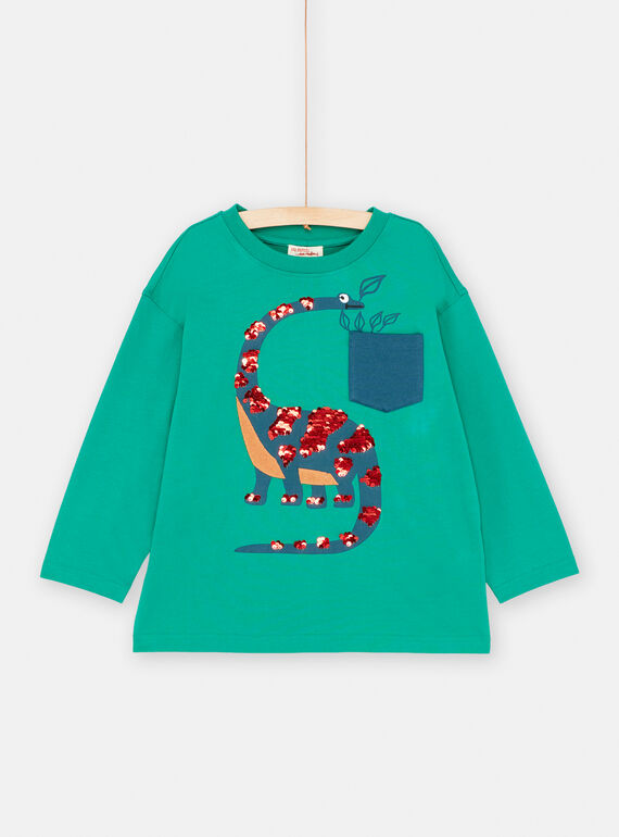 Boy's green diplodocus T-shirt SOVERTEE4 / 23W902J4TML600